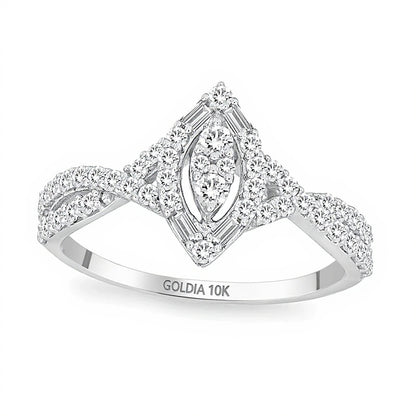 0.5 CT. TW Marquise-Shaped Multi-Diamond Frame Twist Shank Ring in 10K White Gold