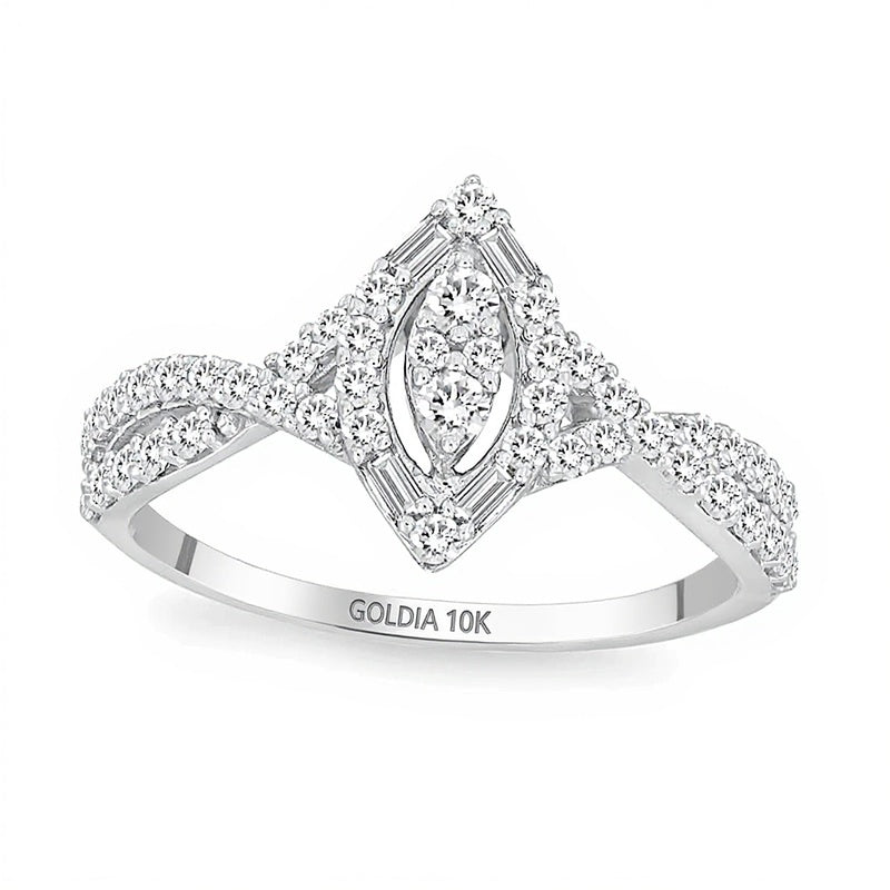 0.5 CT. TW Marquise-Shaped Multi-Diamond Frame Twist Shank Ring in 10K White Gold