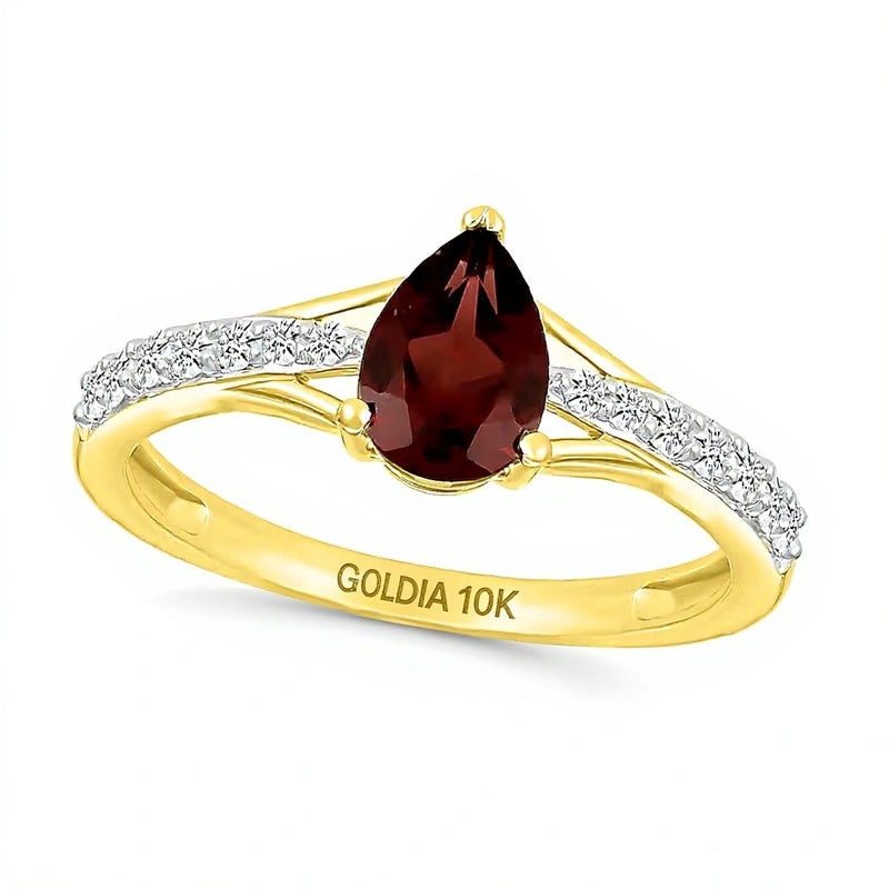 Pear-Shaped Garnet and White Lab-Created Sapphire Ring in 10K Gold