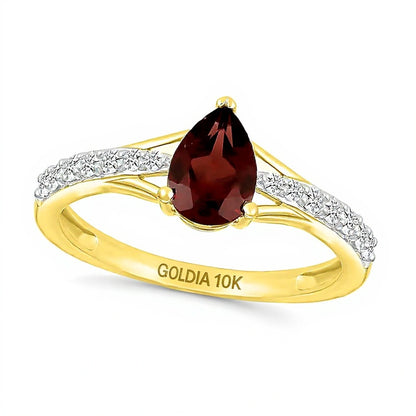 Pear-Shaped Garnet and White Lab-Created Sapphire Ring in 10K Gold