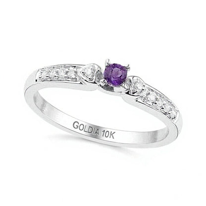 Amethyst and Diamond Accent Heart Sides Promise Ring in 10K White Gold
