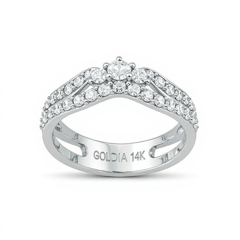1.5 CT. TW Diamond Multi-Row Tiara-Style Solitaire Enhancer in 14K White Gold