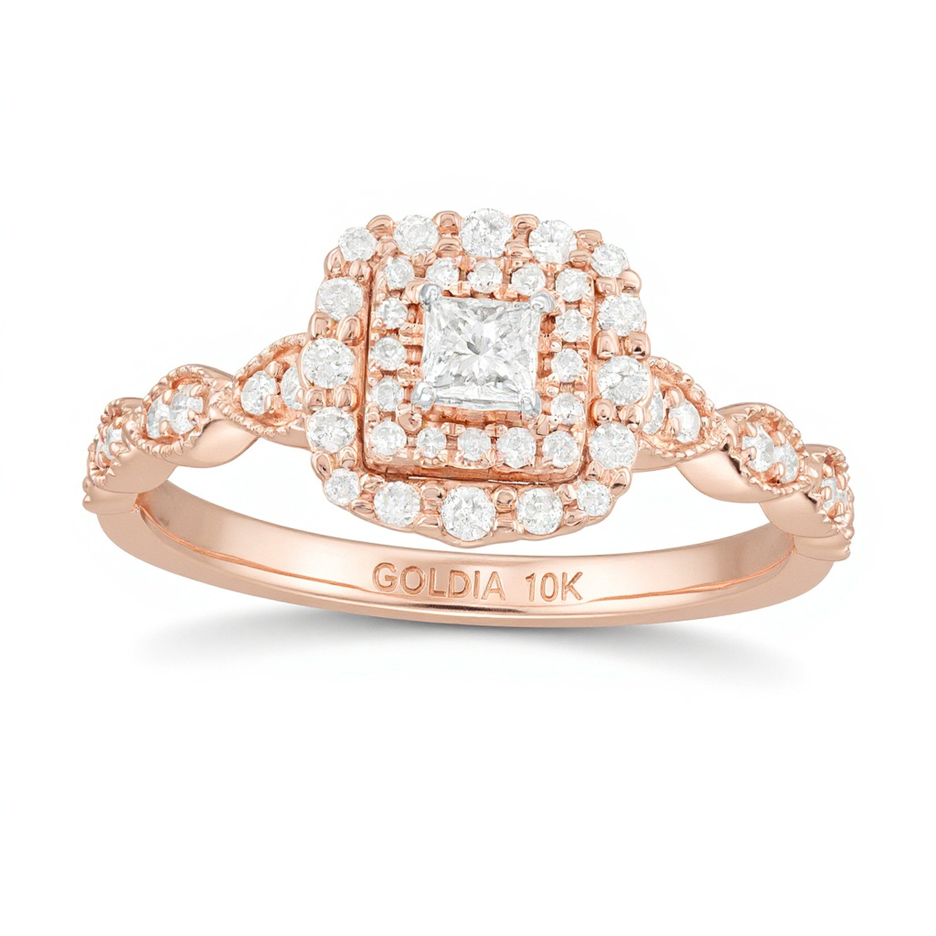 0.38 CT. TW Princess-Cut Diamond Double Frame Art Deco Vintage-Style Engagement Ring in 10K Rose Gold