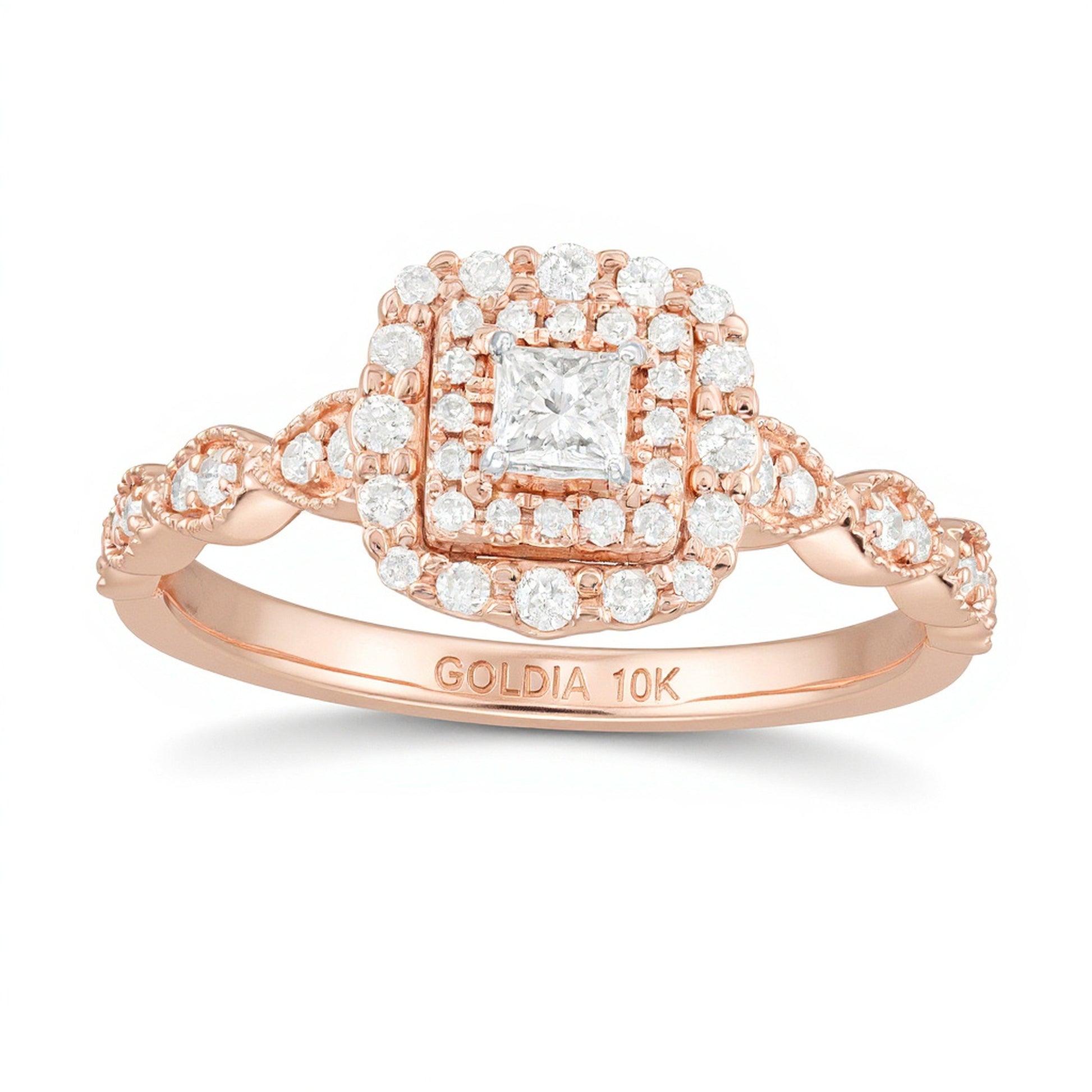 0.38 CT. TW Princess-Cut Diamond Double Frame Art Deco Vintage-Style Engagement Ring in 10K Rose Gold
