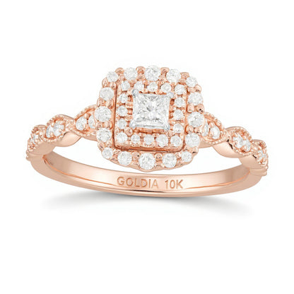 0.38 CT. TW Princess-Cut Diamond Double Frame Art Deco Vintage-Style Engagement Ring in 10K Rose Gold