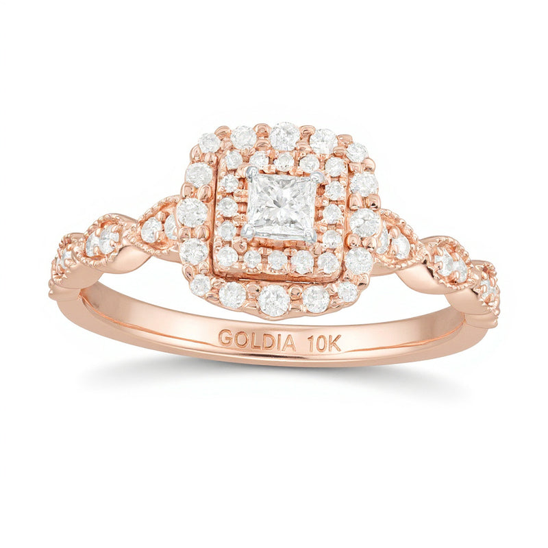 0.38 CT. TW Princess-Cut Diamond Double Frame Art Deco Vintage-Style Engagement Ring in 10K Rose Gold