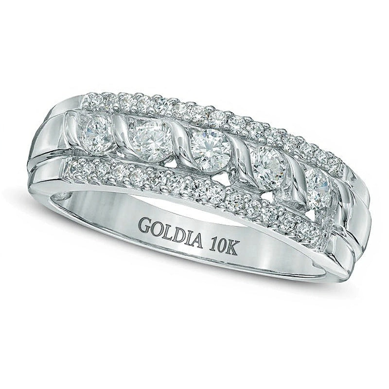 0.5 CT. TW Diamond Five Stone Swirl Band in 10K White Gold