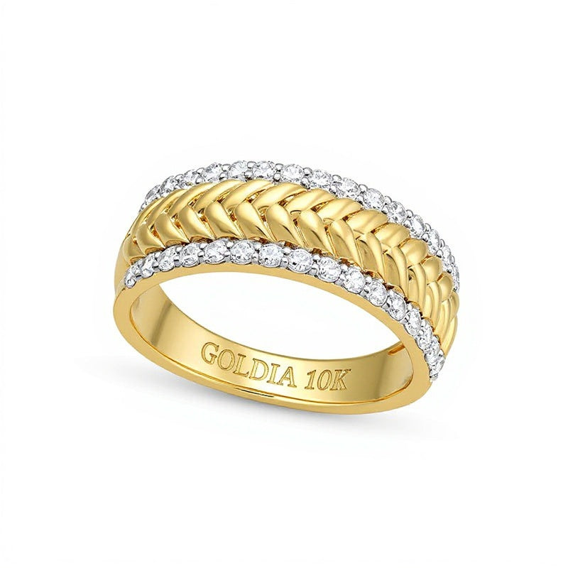 0.5 CT. TW Diamond Edge Herringbone Band in 10K Gold