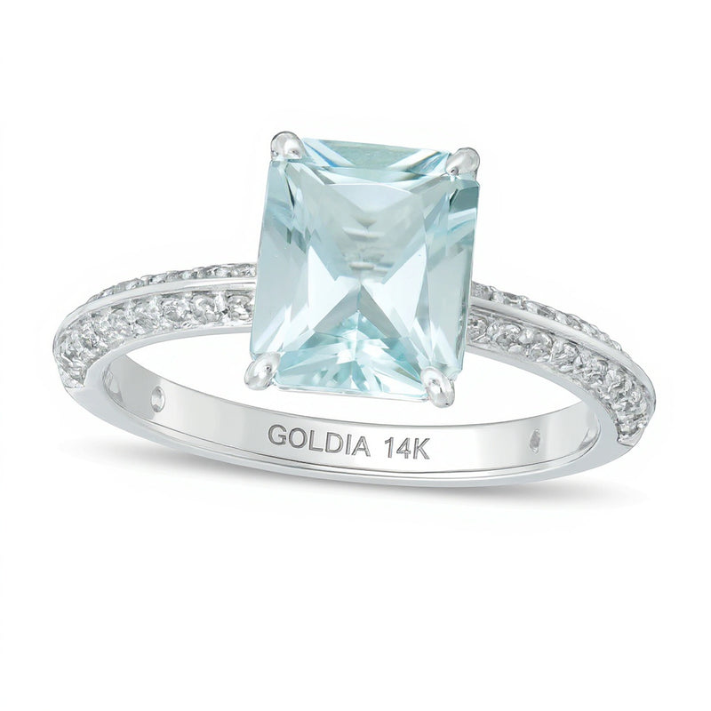 Emerald-Cut Aquamarine and 0.25 CT. TW Diamond Ring in 14K White Gold