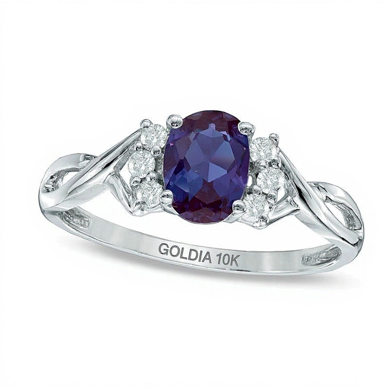 Oval Lab-Created Alexandrite and 0.13 CT. TW Diamond Ring in 10K White Gold