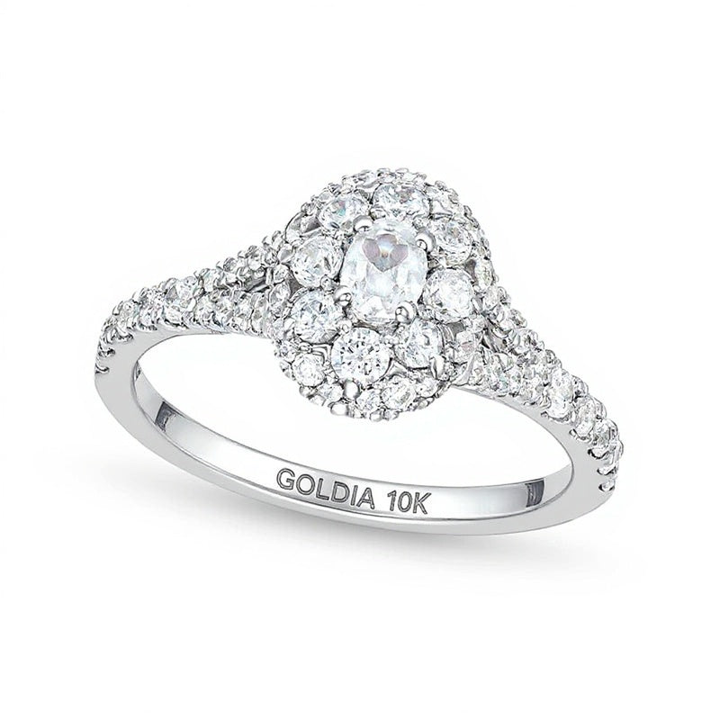 0.75 CT. TW Oval Multi-Diamond Split Shank Engagement Ring in 10K White Gold