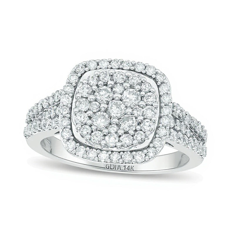 1.0 CT. TW Multi-Diamond Cushion Frame Engagement Ring in 14K White Gold
