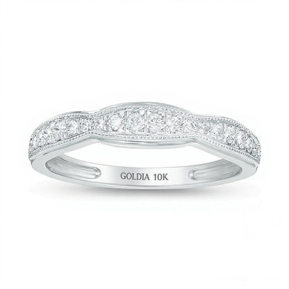 0.2 CT. TW Diamond Scallop Edge Vintage-Style Wedding Band in 10K White Gold