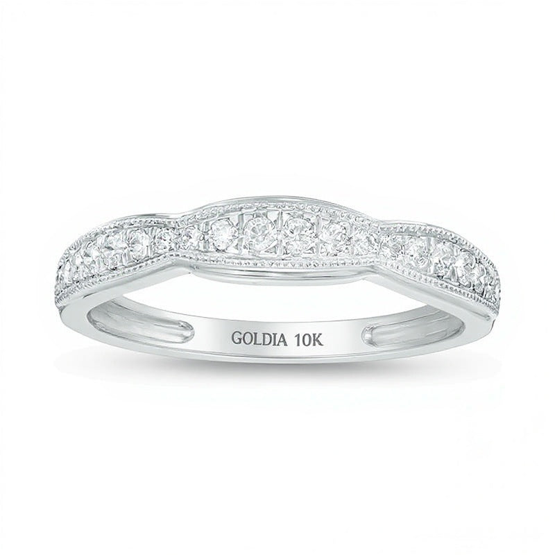 0.2 CT. TW Diamond Scallop Edge Vintage-Style Wedding Band in 10K White Gold