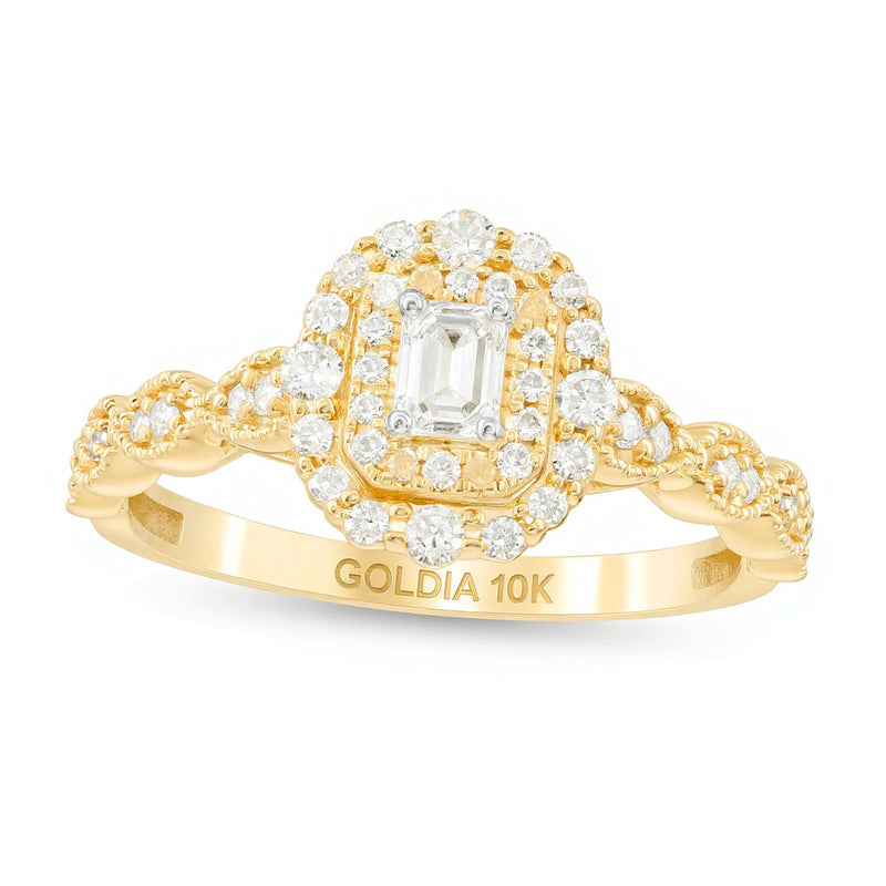 0.38 CT. TW Emerald-Cut Diamond Double Frame Art Deco Vintage-Style Engagement Ring in 10K Gold