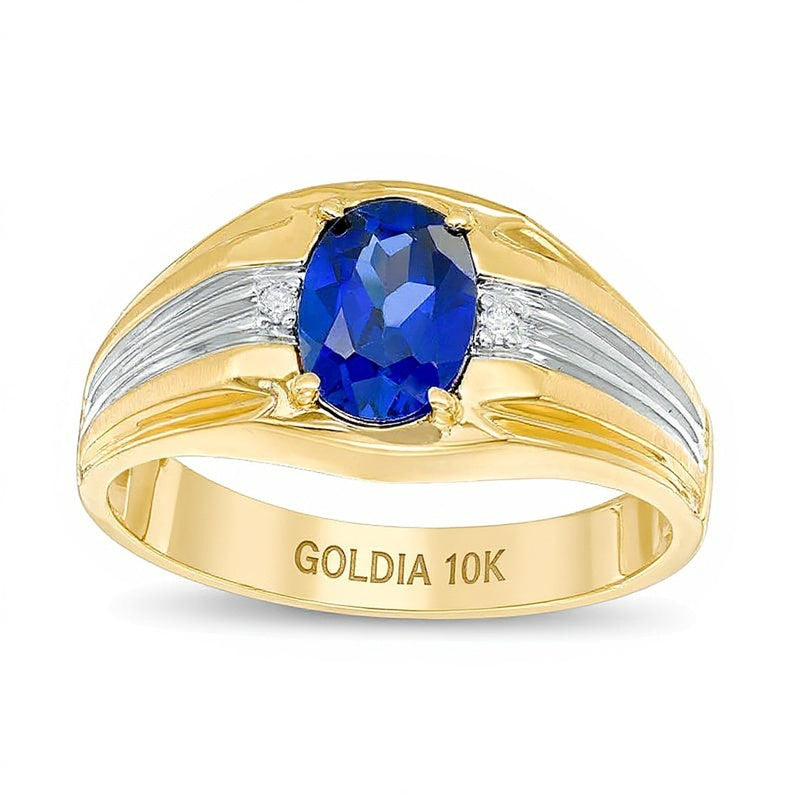 Oval Lab-Created Blue Sapphire and Diamond Accent Ring in 10K Two-Tone Gold