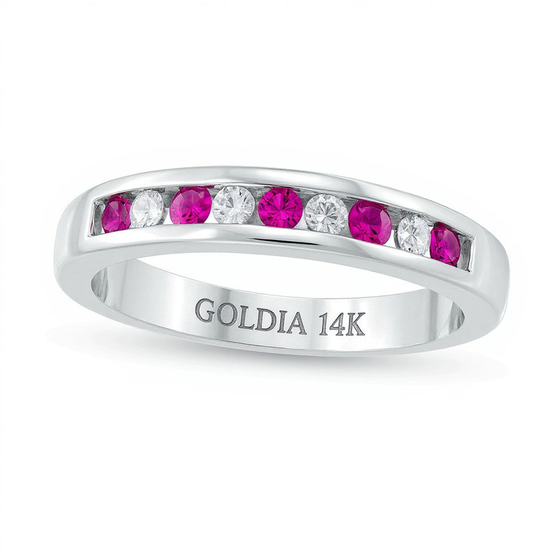 Ruby and 0.13 CT. TW Diamond Channel-Set Alternating Band in 14K White Gold