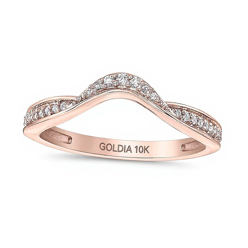 0.1 CT. TW Diamond Wave Contour Band in 10K Rose Gold