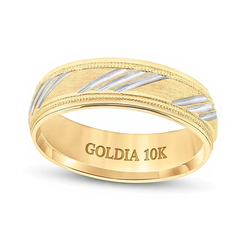 6.5mm Low Dome Diagonal Slant Carved Wedding Band in 10K Two-Tone Gold