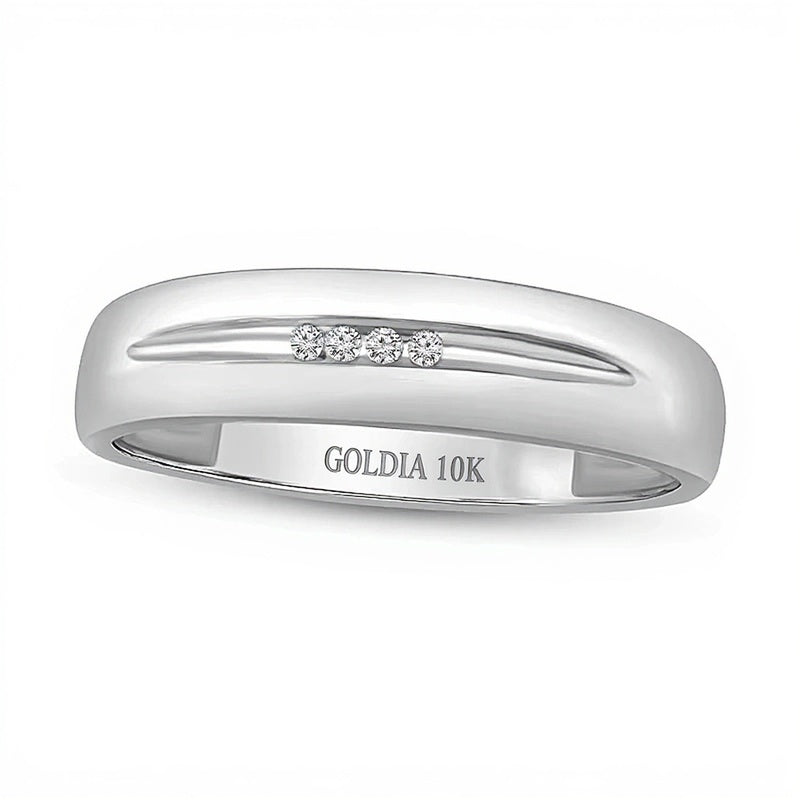 0.05 CT. TW Diamond Center Groove Wedding Band in 10K White Gold