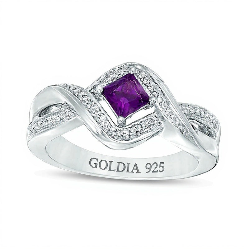 4.0mm Princess-Cut Amethyst and 0.1 CT. TW Diamond Split Shank Ring in Sterling Silver