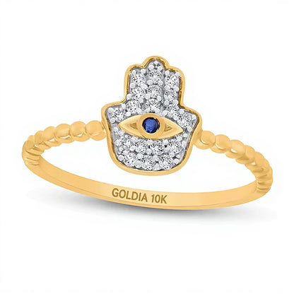 0.1 CT. TW Blue and White Diamond Hamsa Ring in 10K Gold