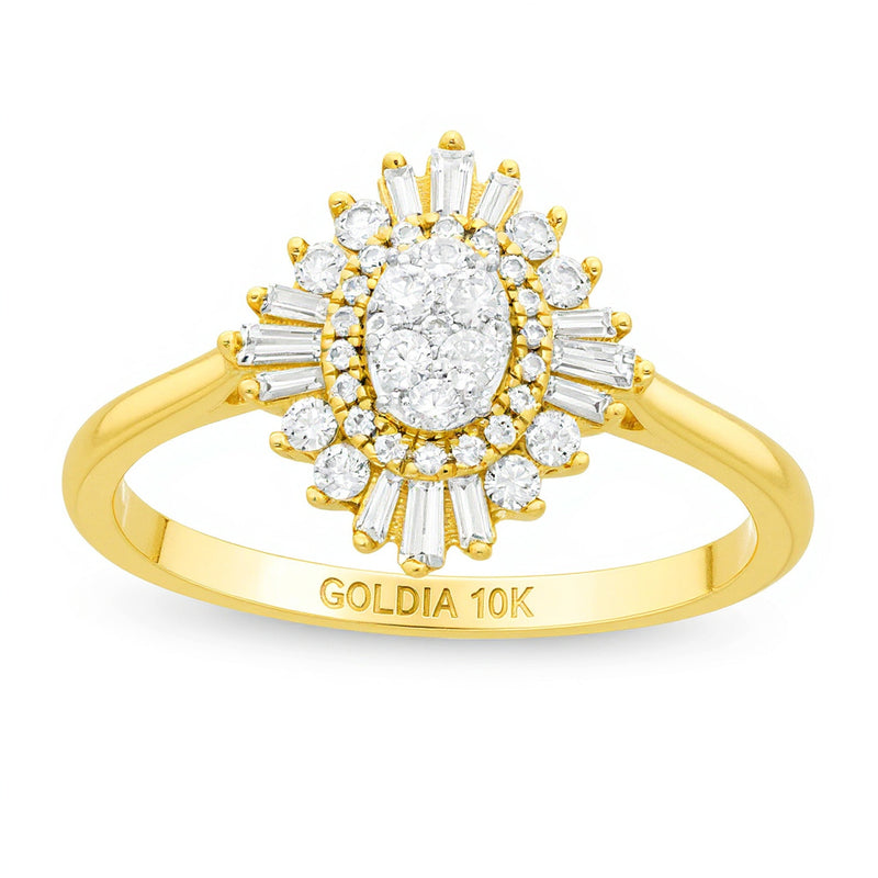 0.5 CT. TW Composite Diamond Double Starburst Frame Engagement Ring in 10K Gold