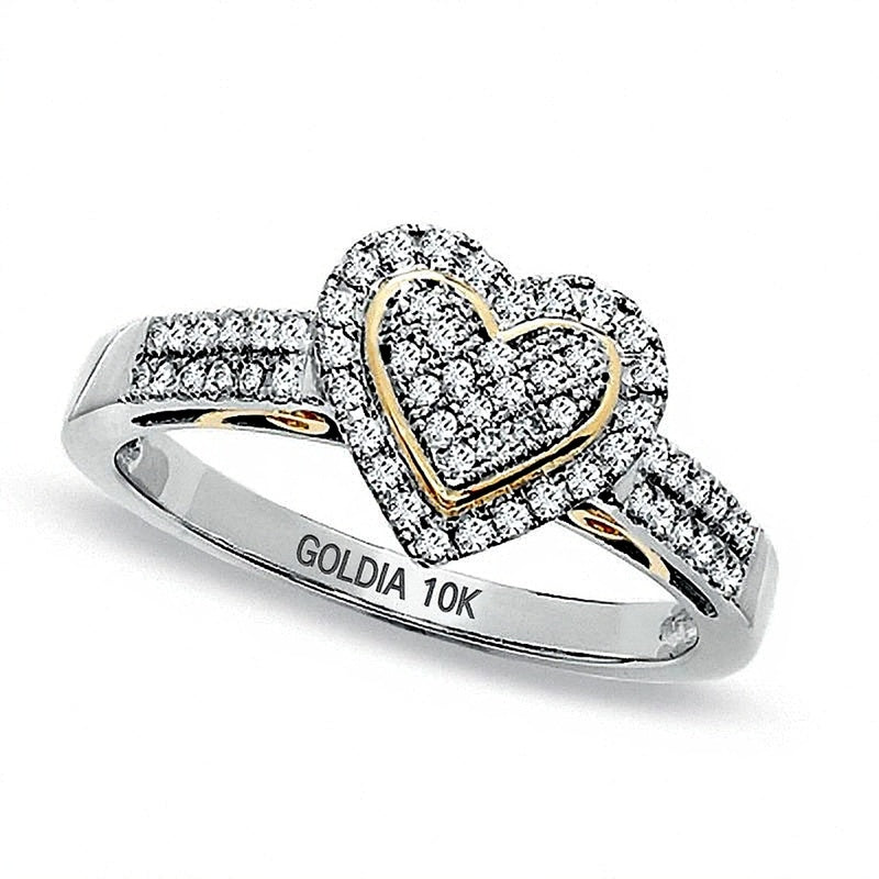 0.33 CT. TW Diamond PavÃ© Heart Ring in 10K Two-Tone Gold