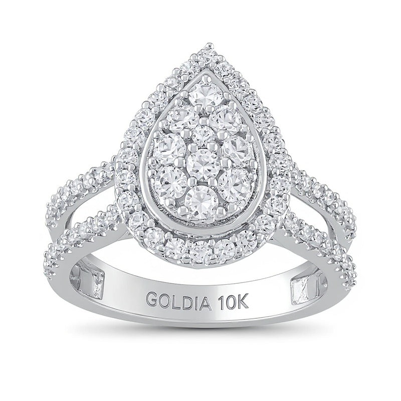 1.0 CT. TW Pear Multi-Diamond Frame Open Shank Engagement Ring in 10K White Gold