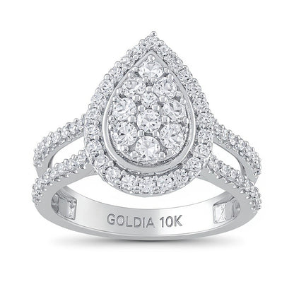 1.0 CT. TW Pear Multi-Diamond Frame Open Shank Engagement Ring in 10K White Gold