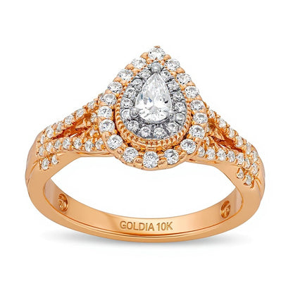 0.63 CT. TW Pear-Shaped Diamond Layered Twist Shank Engagement Ring in 10K Rose Gold