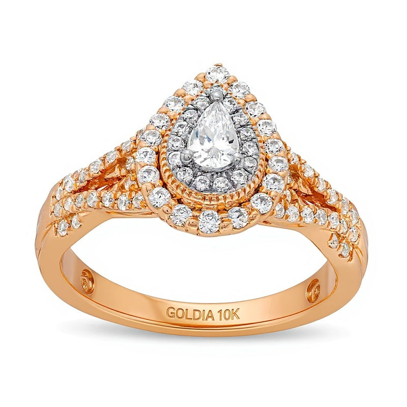 0.63 CT. TW Pear-Shaped Diamond Layered Twist Shank Engagement Ring in 10K Rose Gold