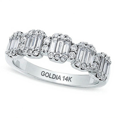 0.75 CT. TW Baguette and Round Multi-Diamond Band in 14K White Gold