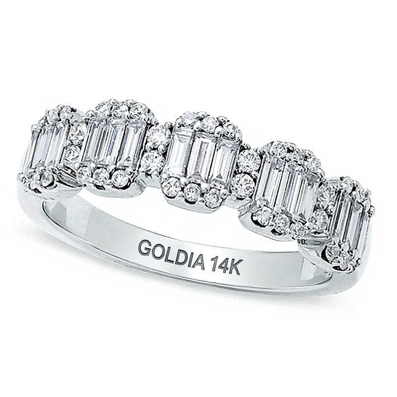 0.75 CT. TW Baguette and Round Multi-Diamond Band in 14K White Gold