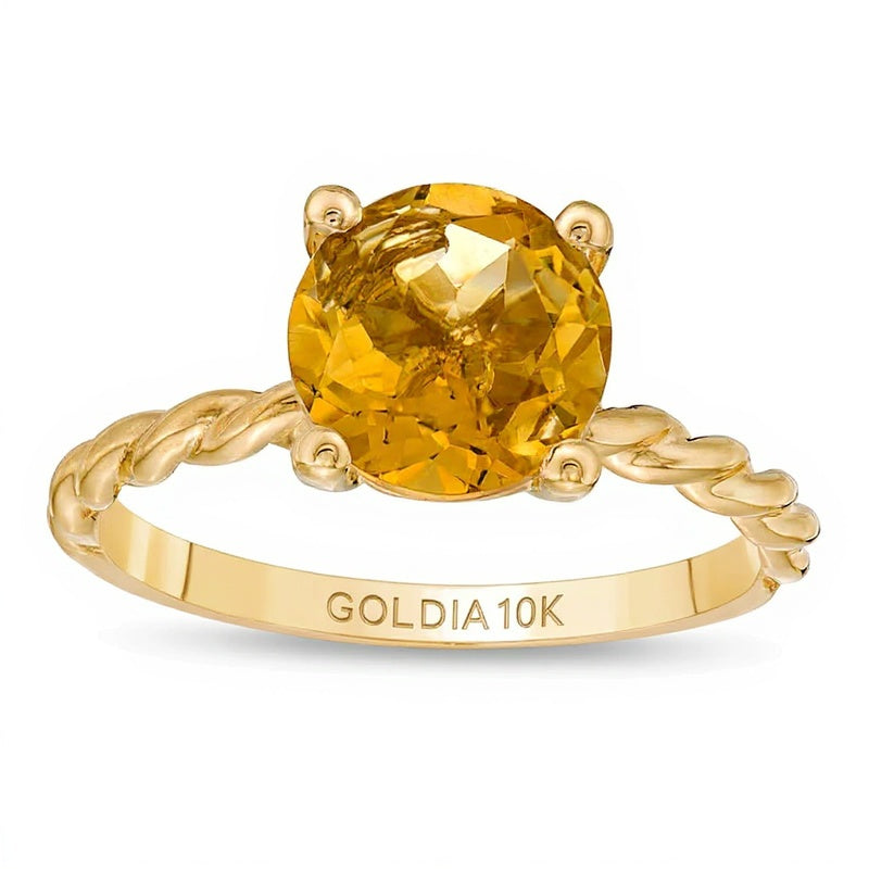 8.0mm Citrine Solitaire Rope Shank Ring in 10K Gold