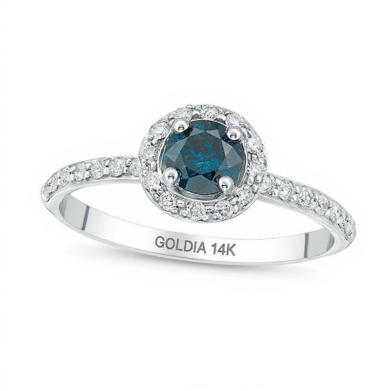 0.75 CT. TW Enhanced Blue and White Diamond Frame Engagement Ring in 14K White Gold