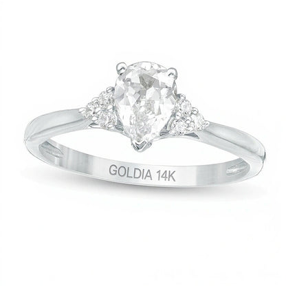 0.63 CT. TW Pear-Shaped Diamond Tri-Sides Engagement Ring in 14K White Gold