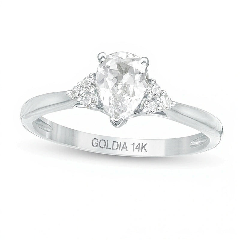 0.63 CT. TW Pear-Shaped Diamond Tri-Sides Engagement Ring in 14K White Gold