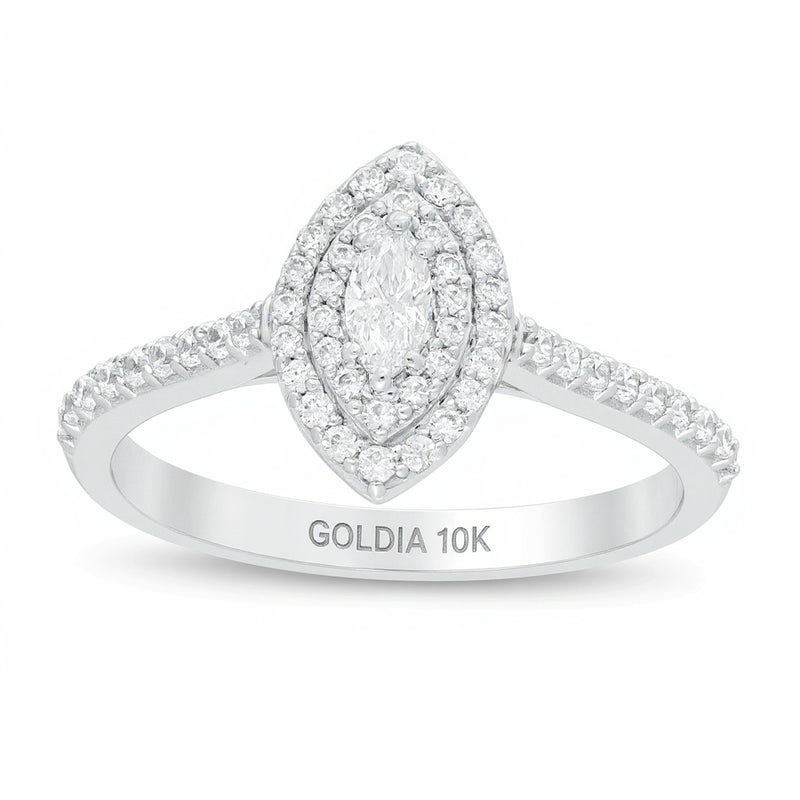 0.5 CT. TW Marquise Diamond Double Frame Engagement Ring in 10K White Gold