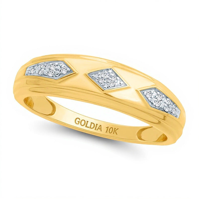Diamond Accent Retro Geometric Wedding Band in 10K Gold