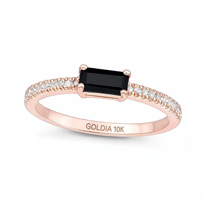 Sideways Baguette Onyx and 0.1 CT. TW Diamond PavÃ© Ring in 10K Rose Gold