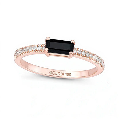 Sideways Baguette Onyx and 0.1 CT. TW Diamond PavÃ© Ring in 10K Rose Gold