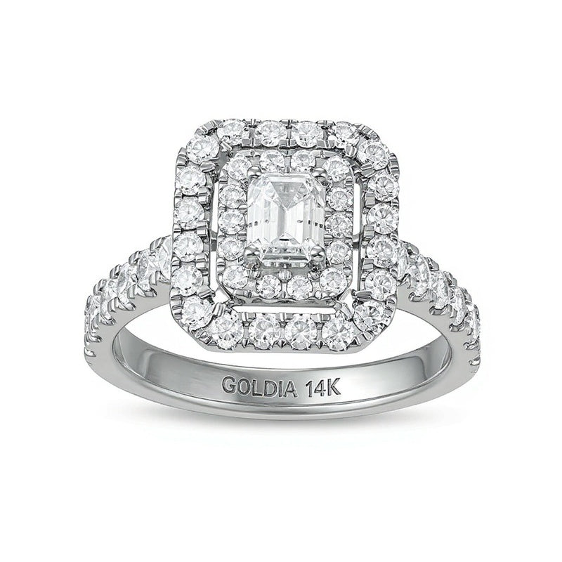 1.5 CT. TW Emerald-Cut Diamond Double Frame Engagement Ring in 14K White Gold (I/SI2)