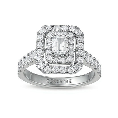 1.5 CT. TW Emerald-Cut Diamond Double Frame Engagement Ring in 14K White Gold (I/SI2)