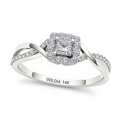 0.5 CT. TW Princess-Cut Diamond Square Frame Twist Engagement Ring in 14K White Gold