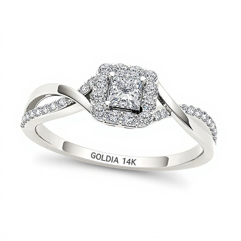 0.5 CT. TW Princess-Cut Diamond Square Frame Twist Engagement Ring in 14K White Gold