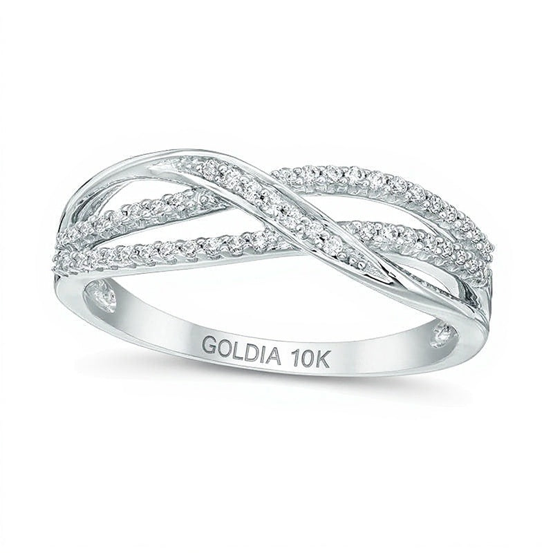 0.17 CT. TW Diamond Layered Crossover Anniversary Band in 10K White Gold