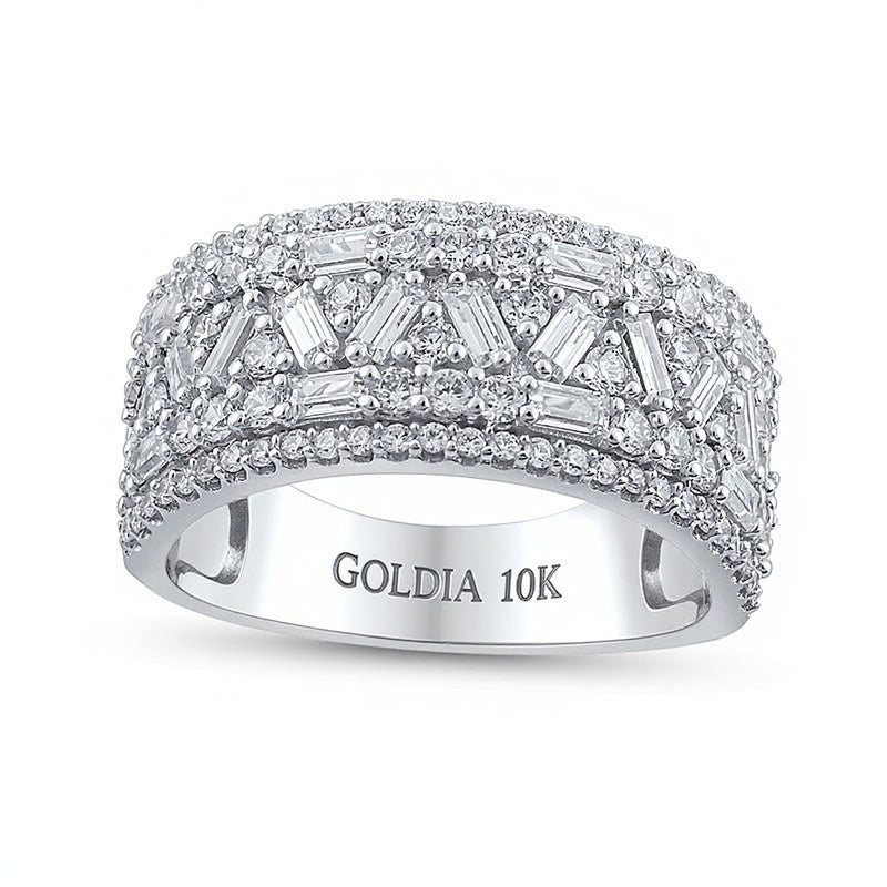 1.5 CT. TW Baguette and Round Diamond Zig-Zag Multi-Row Anniversary Band in 10K White Gold