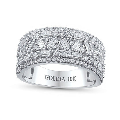 1.5 CT. TW Baguette and Round Diamond Zig-Zag Multi-Row Anniversary Band in 10K White Gold