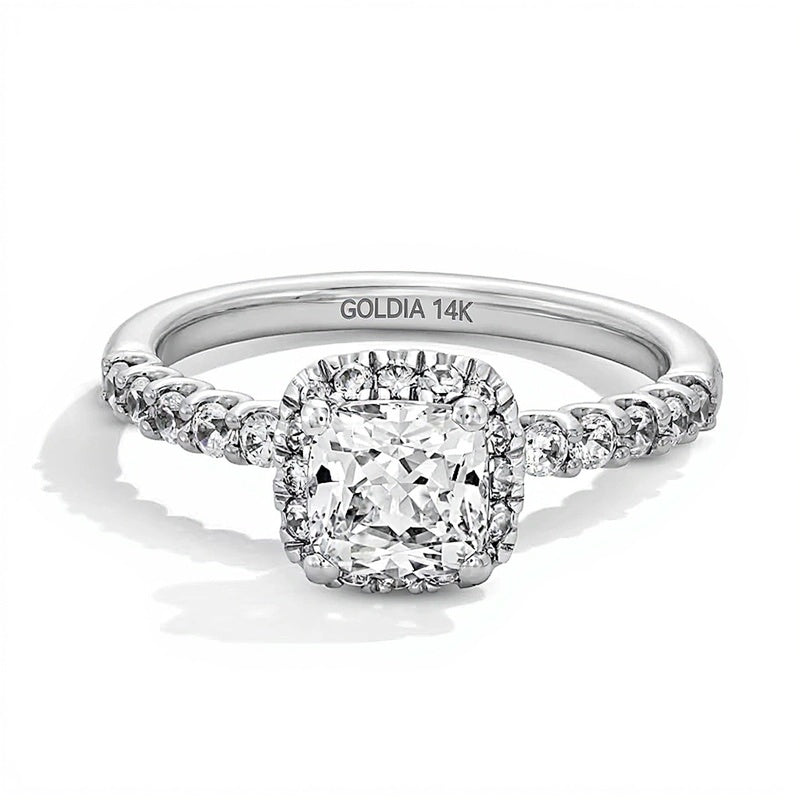 1.5 CT. TW Cushion-Cut Lab-Grown Diamond Frame Ring in 14K White Gold (F/SI2)